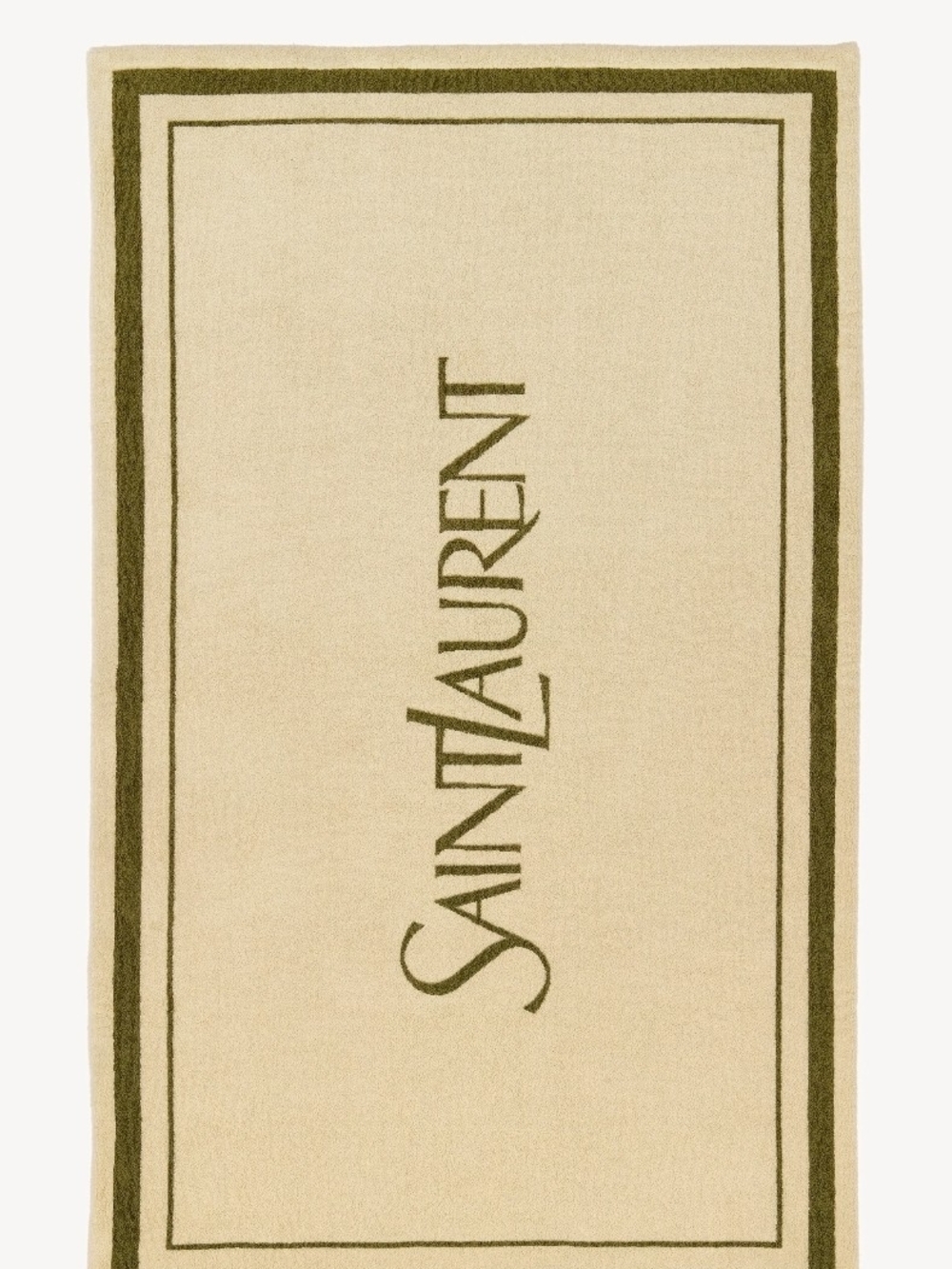Saint Laurent Cream and Olive Green Logo Bath Towel